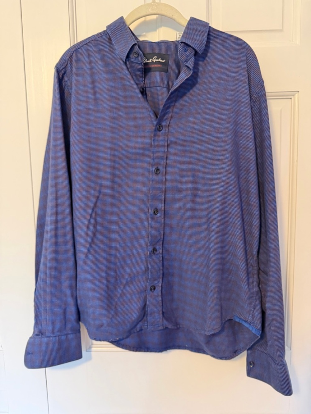 Robert Graham Mens Button Down Shirt Medium Tailored Fit Blue Micro Check